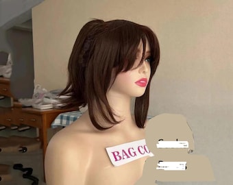 Cosplay Perücke: Braune Pferdeschwanz Kostüm Perücke mit Pony