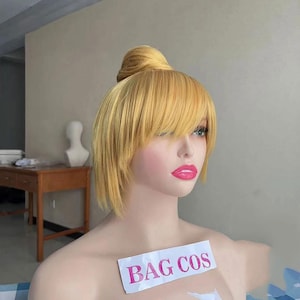 Wig Cosplay Wig Tinker Bell wig Costume Wig Bun WIG short blonde wig straight wig with bangs for women girls Heat Resistant Synthetic wig