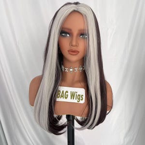 Peruca de cosplay da Anna Marie Rogue: peruca sintética longa marrom com mechas brancas