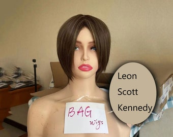 Perruque Leon Scott Kennedy : Perruque cosplay synthétique brune courte