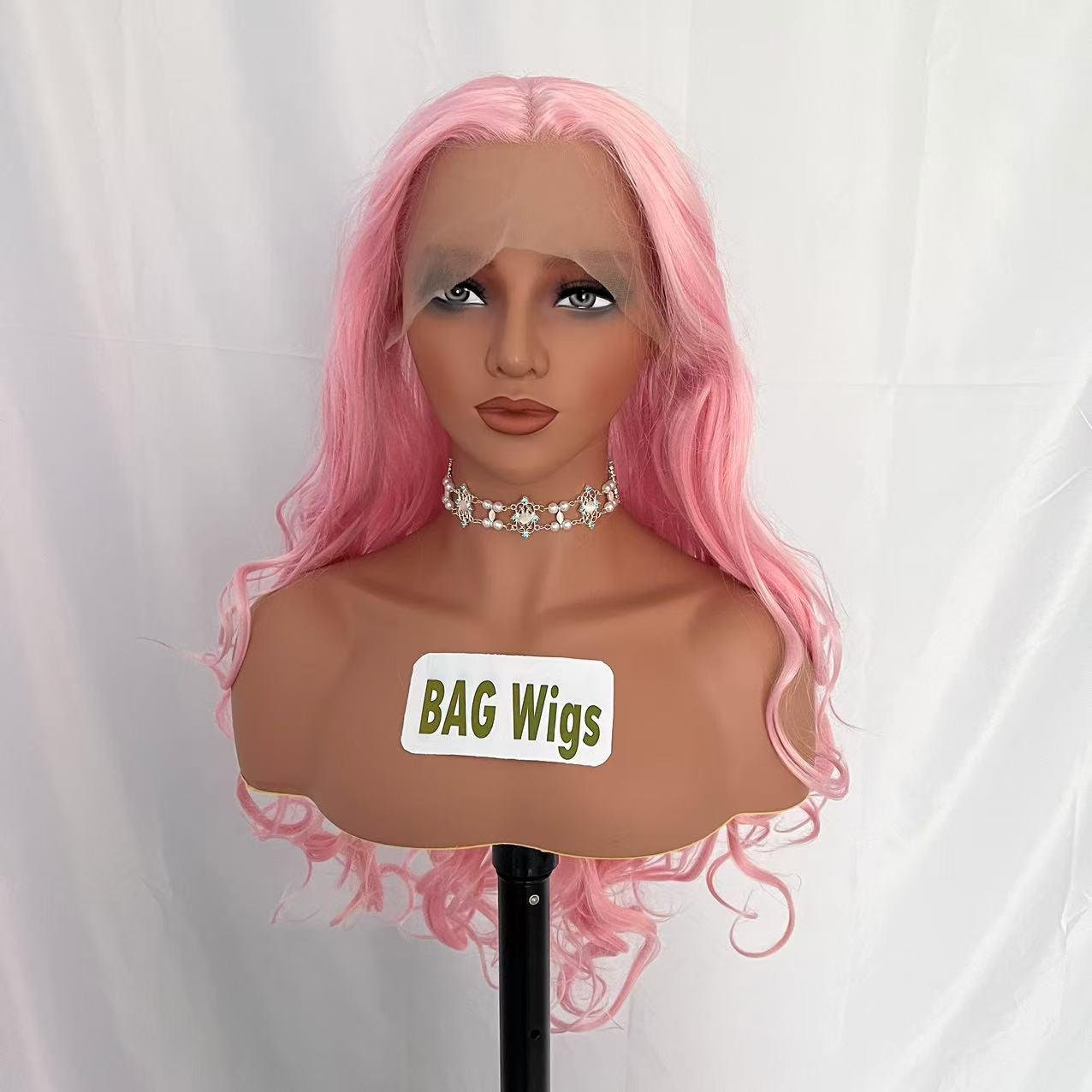 Pink Lace front Wig Long Wavy Synthetic Wig Middle Part Wig Drag Queen Wig For Men Women