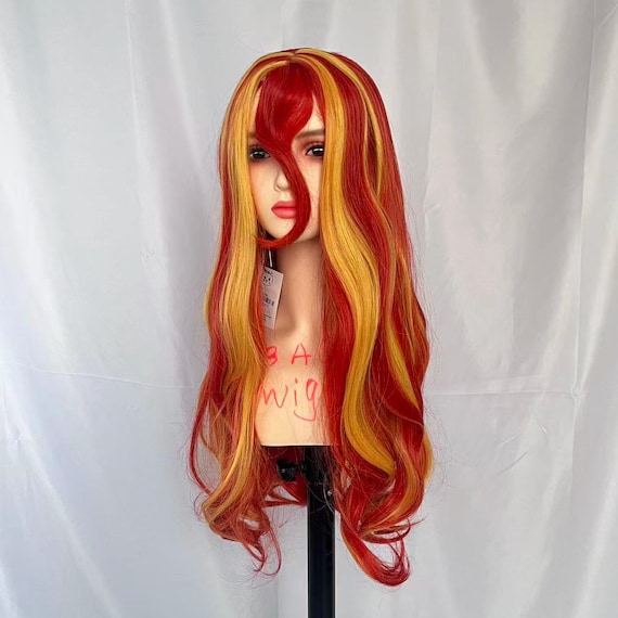 Sunset Shimmer Cosplay Wig: Sunshim, Flanksy, Orange Yellow 