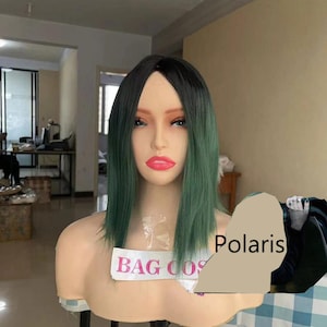 Polaris-cosplaypruik: korte groene bob, hittebestendige kostuumpruik van synthetisch haar