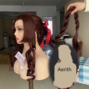 Aerith Wig Cosplay Wig Costume Wig Anime wig brown long Wavy wig ponytail wig Halloween Wig for women wig
