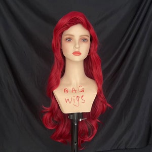 ウィッグ プリンセス アリエル コスプレウィッグ 合成ウィッグ リトルマーメイド コスプレウィッグ コスチュームウィッグ ロング レッド ウェーブウィッグ 前髪付き 女性 女の子用