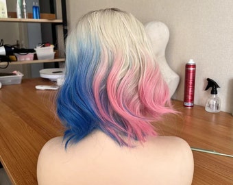 Kolegrial Enid Sinclair Cosplay Perücke - Farbverlauf Kurze Locken 35cm