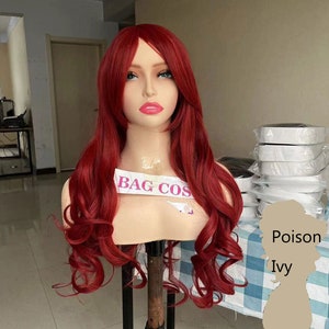 Wigs Pamela Lillian Isley Wigs Poison Ivy Cosplay Wigs Synthetic Costume Wigs Halloween Wigs Wavy red Long Wigs for women
