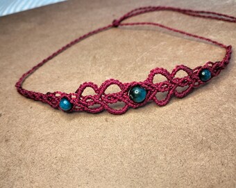 Macramé Choker, Macramé Choker, Natuursteen, Roestvrij staal,