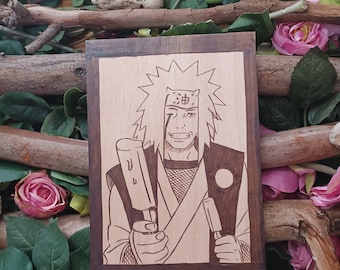 Peinture pyrographique Anime en bois | Peinture Naruto Jiraiya | Décoration murale | Tableaux décoratifs | anime