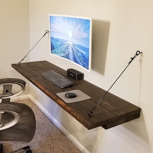 Rustic Floating Desk: Wall Mounted Douglas Fir Wood Shelf