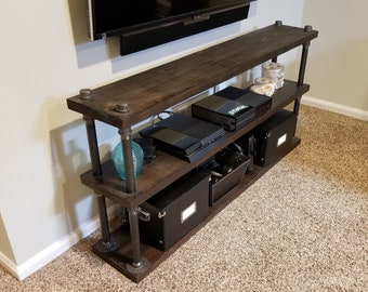 Industrial TV Stand with Steel Pipe Supports