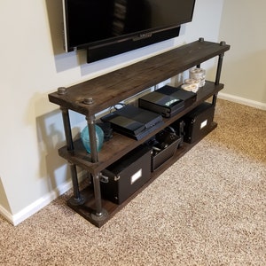 Industrial TV Stand with Steel Pipe Supports