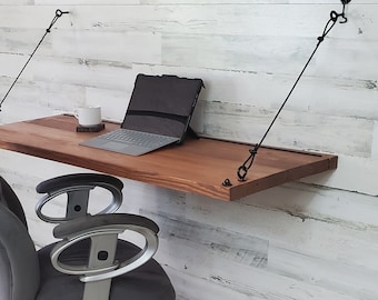 Rustic Wood Flip Up Desk, Wall Mounted Floating Shelf