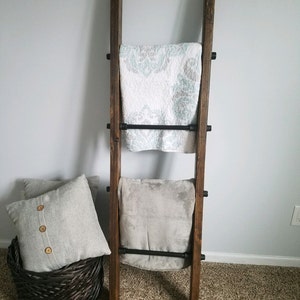 Industrial Blanket Ladder, Steel Pipe and Rustic Wood Ladder