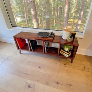 Vinyl Record Storage Console With Wood Legs 4 Bay