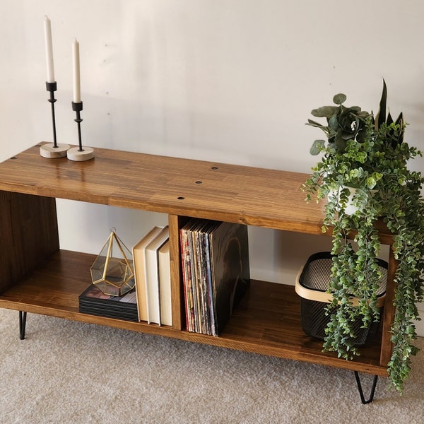 Vinyl Record Storage Console with Hairpin Legs