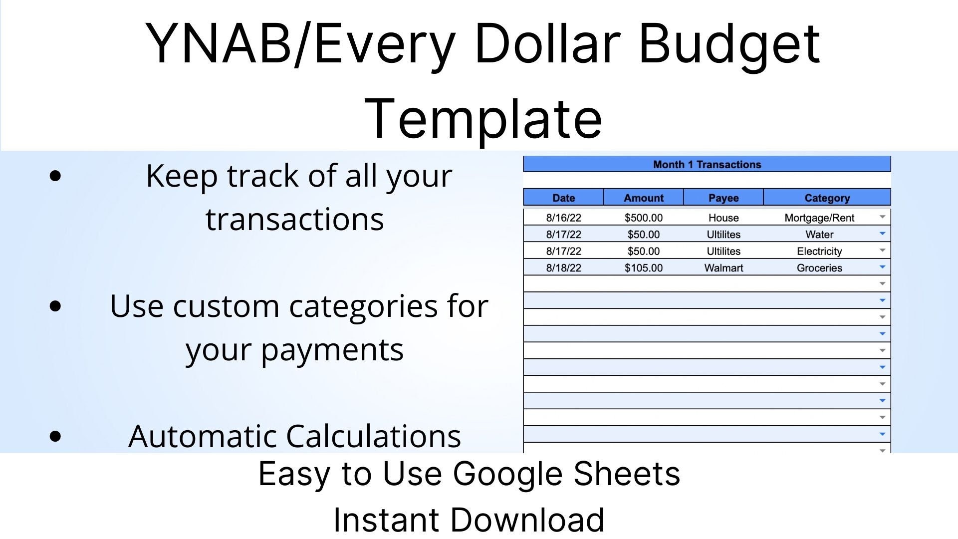 Monthly Budget Template YNAB Every Dollar Dave Ramsey Google Monthly Budget Template YNAB Every Dollar Dave Ramsey Google