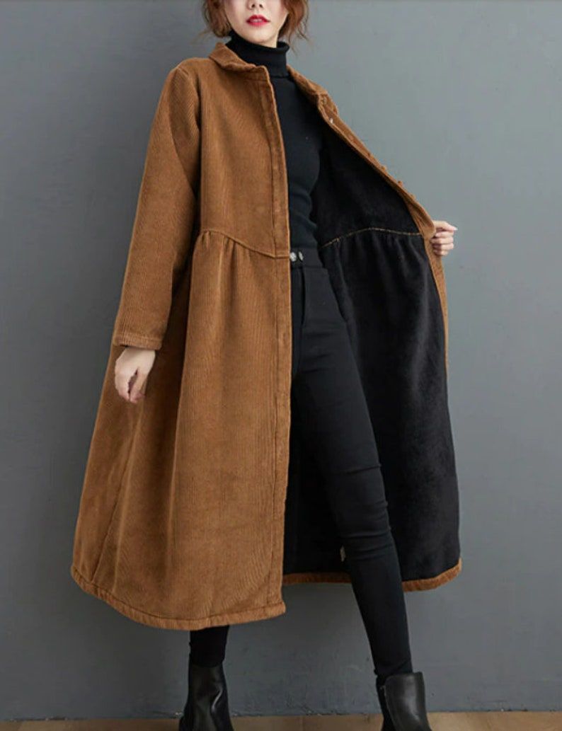 Green Corduroy Coat Long Corduroy Coats Women's Casual Etsy