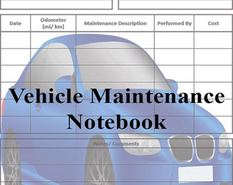 Vehicle Maintenance Notebook, Car Service Log (PDF)