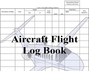 Aircraft Flight Log Book, Pilot Aviation Template (Digital File)