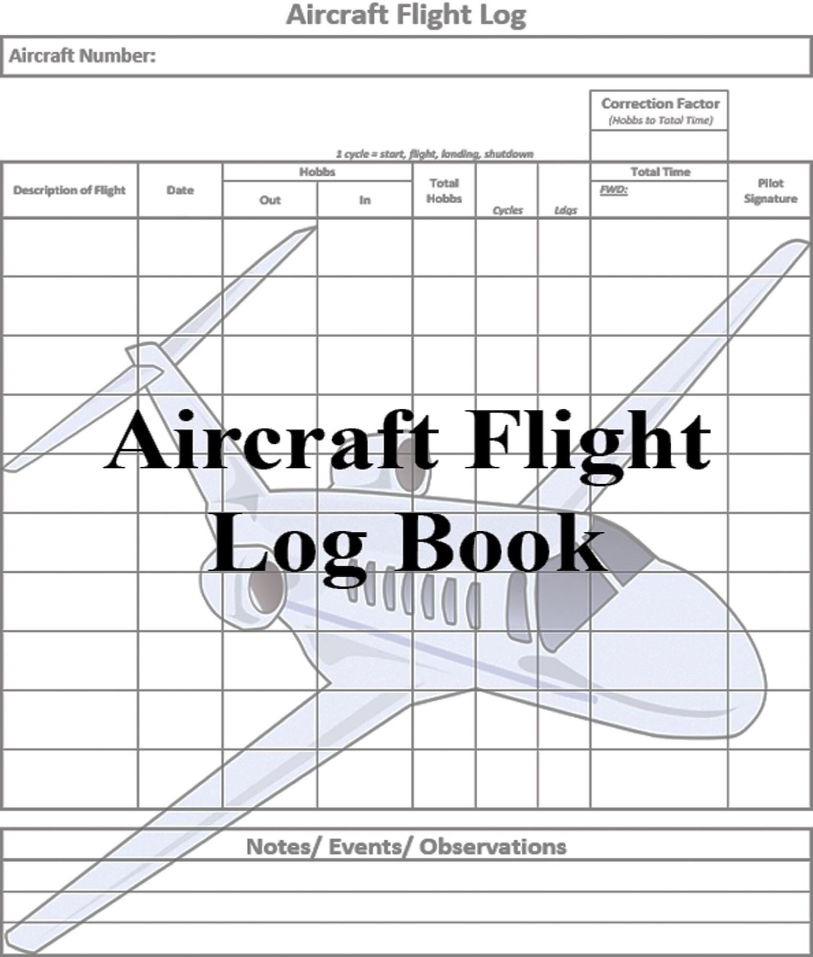 Aircraft Flight Log Book, Pilot Aviation Template (digital File) - Etsy