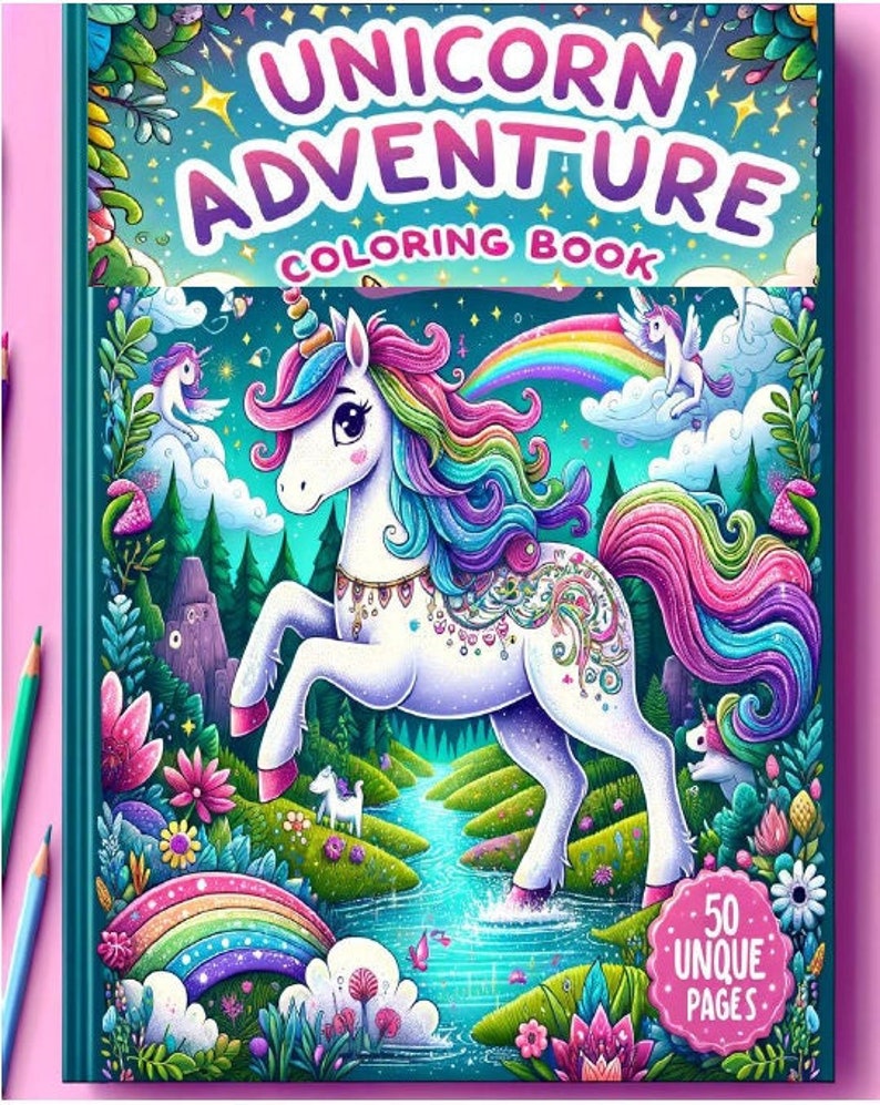 Coloring Book for Kids 50 Pages Unicorn Coloring Book for Etsy