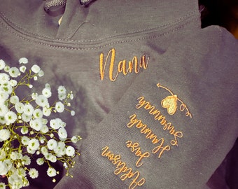 Custom Embroidered Nana Sweatshirt With Names On Sleeve, Personalized Nana, Gigi, Grandma Embroidered Sweatshirt, Grammy Hoodie, Nana Gift