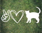Peace Love Cats (short hair) Decal for Laptop Water Bottle iPad Car