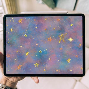 Papel de parede colorido de céu estrelado, arte de rabiscos (download digital)