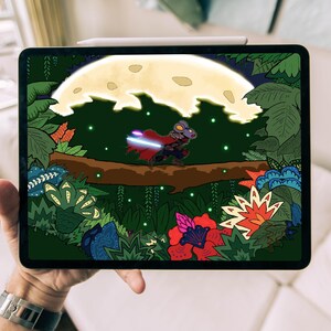 Mondlicht Kampf Digitale Tapete, Handgezeichnetes Buntes Gekritzel Bild, Gemütliches Magisches Wald Dschungel Gekritzel Kunstwerk, Charakter Kunst Malerei