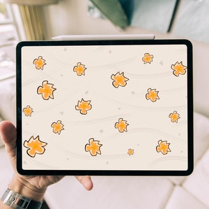 Fondo de pantalla con garabatos de flores naranjas: Arte minimalista y divertido (Descarga digital)