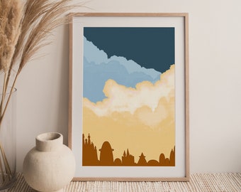 Sunset Cityscape Art Print: Minimalist Skyline Poster (Digital Download)