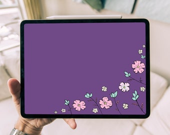 Pink Flower Picture, Purple Minimal Digital Wallpaper, Plants Leaves and Berrys Doodle Artwork, Cute lovely Colourful Hand-Drawn Painting