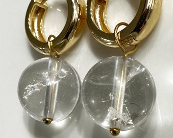 18K Gold-Plated Round Earrings with Hanging Crystal Glass Spheres - Elegant CONVINGE Dangle Jewelry&quot;