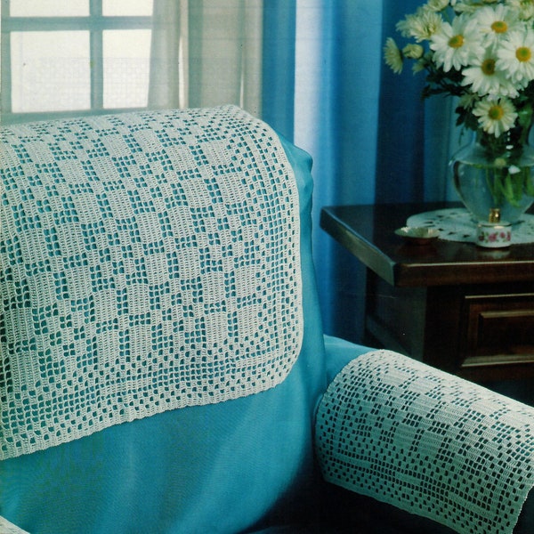 Crochet Sofa Chair Cover with arm rest cover Pattern, crochet cotton no.20 & 1.25mm hook, 1990's Vintage Digital Download Pattern