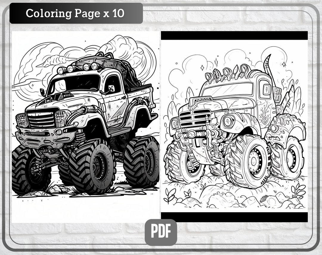Cool Monster Trucks Coloring Page Printable Coloring Page for - Etsy
