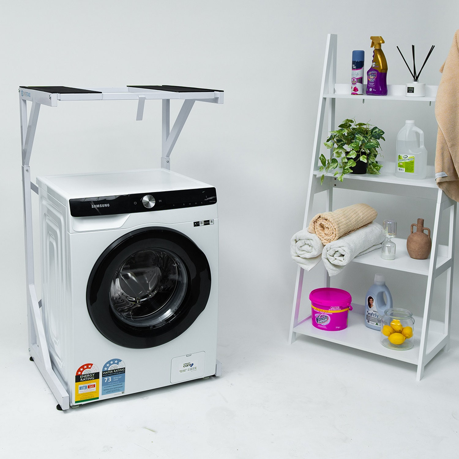 Washer + Dryer + Rack