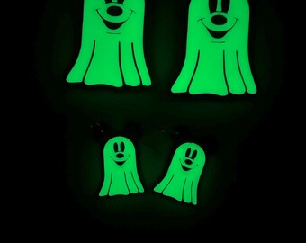 Glow in the dark ghost mouse earrings.
