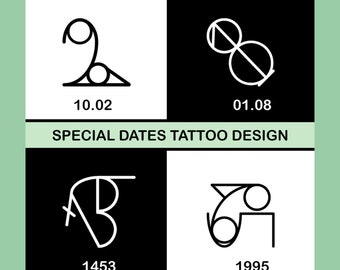 Custom Number Logo, Dates Tattoo Design, Monogram Drawing, Minimalist Logo