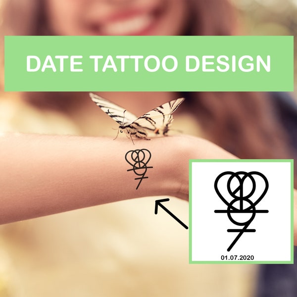 Aangepast nummerlogo, datum tattoo ontwerp, bruiloft datum monogram tekening, verjaardagsjaar gepersonaliseerd cadeau, minimalistisch paar jubileumlogo