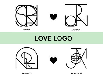 Love Logo, Two Names Logo With A Heart In The Middle, Custom Name Logo Design, Minimalist Logo, Personalized Name Logo, Tattoo Logo Design