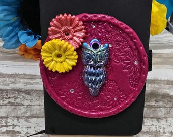 Handmade Owl Journal: Polymer Clay Rainbow Design, Lined Pages