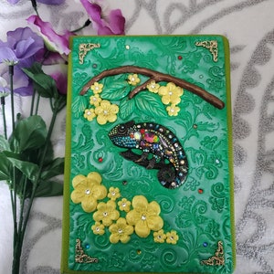 Sculpted chameleon polymer clay journal