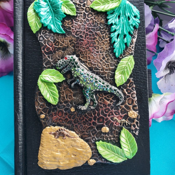 Polymer clay journal/sketchbook t-rex dinosuar