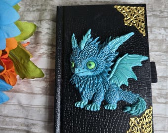 Hand Sculpted Blue Dragon Journal: Polymer Clay Fantasy Notebook