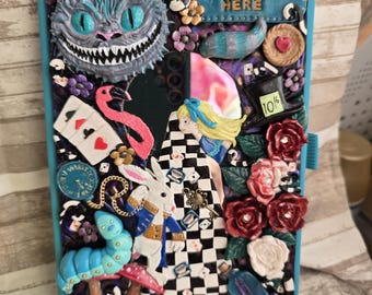 Handmade Welcome to Wonderland Polymer Clay Journal, Fantasy Notebook