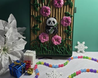Polymer clay journal/sketchbook panda, Handmade notebook,  fantasy,  special occasion