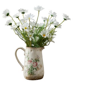 Vase pichet floral en émail, ornement de table vintage pour fleurs séchées, décoration de maison et de jardin image 2