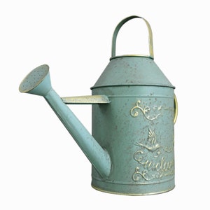 Large Rustic Blue Metal Watering Can Churn Garden Decoration