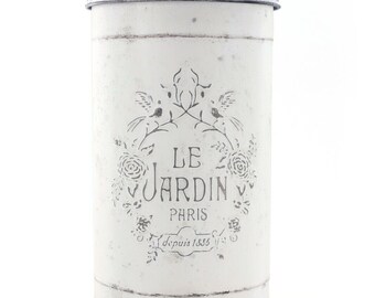 White Metal Garden Waste Pedal Bin "Le Jardin" Vintage Look Unique Chic